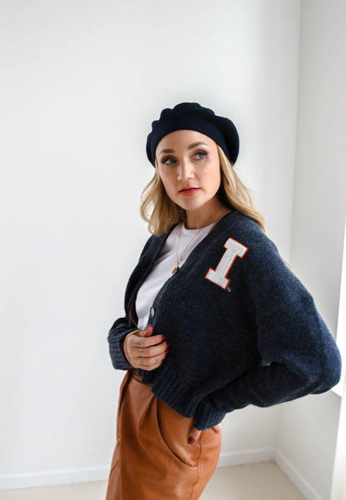 Illinois Chenille Patch Cropped Cardigan